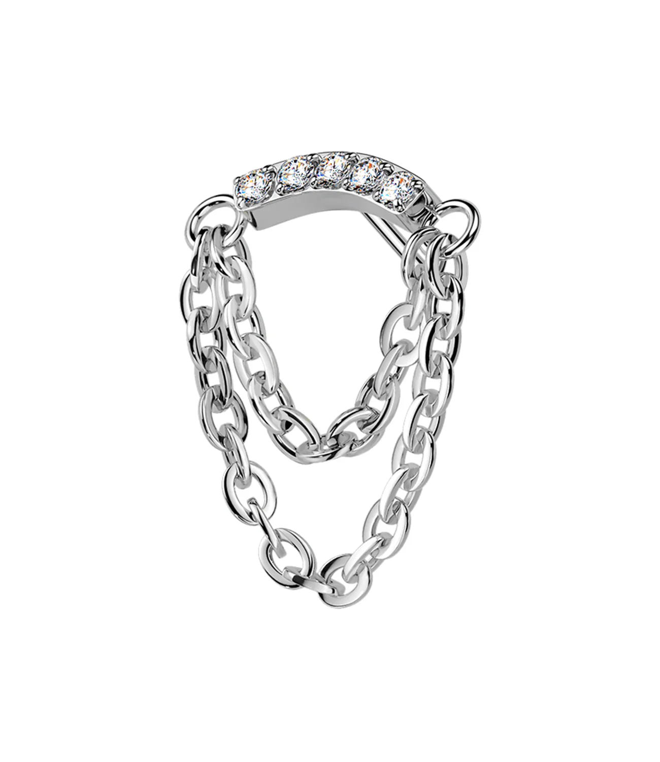 Curved CZ Bar with Double Chain - Image 2